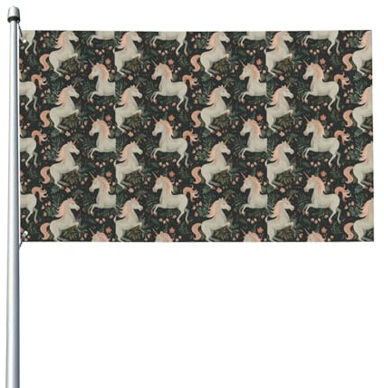 Einhorn- und rosa Blumenflagge, Außendekoration für Garten und Hof, 3x5 Fuß