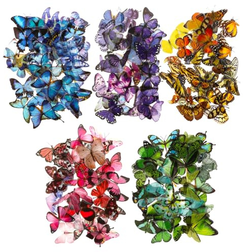 COMNICO 200pcs Butterfly Stickers PET Waterproof Transparent Colorful Resin Decals Decorative for Nature Scrapbook Planners Laptops DIY Handbook Paper Crafts
