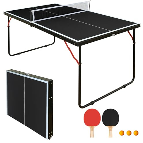 Table de Ping Pong Pliable en MDF – 137 cm – pour Adultes et Enfants – Intérieur et Extérieur – avec Filet, Raquettes et Balles((Black, 137 * 76 * 66 cm)