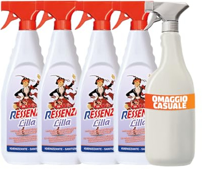 Olè Ressenza Detergente Profumato 750 ml - Profumatore Ambiente 5 in 1 Spray Igienizzante Multiuso per Pavimenti e Superfici - Profuma, Igienizza, Deodorizza, Deterge e Spolvera - Lilla (4 Unità)