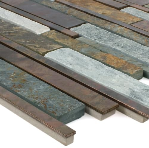 Metall Kupfer Naturstein Mosaikfliesen Matte Braun Grau Rosso Wand Bördüre Bad