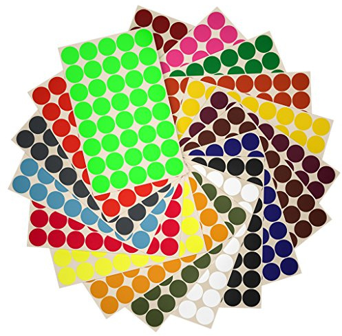 Royal Green Round Stickers Coloured Labels 1.9cm (19mm) 3/4 inch 18 Assorted Colors 720 Pack