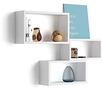MOBILI FIVER, 3er-Set Giuditta rechteckige Würfelregale, Esche, Weiß, Made In Italy