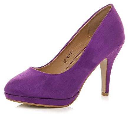 Ajvani Womens Ladies mid high Heel Platform Work Evening Court Shoes Pumps, 8 UK, Purple Suede