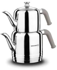 Korkmaz | Riva | Teekannen-Set | Teekessel | Teekocher | Wasserkocher | Samowar | Aus Edelstahl | 3 Liter | Induktionsgeeignet | Türkischer Tee, A189-02