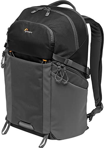 Lowepro LP37255-PWW Photo Active Outdoor-Fotorucksack, mit QuickShelf Einteiler, fasst 15“ Laptop / 3L Trinkbeutel, für CSCs von Sony, Canon, Nikon, Gimbals, Drohnen, DJI, Osmo, Mavic, Schwarz/Grau
