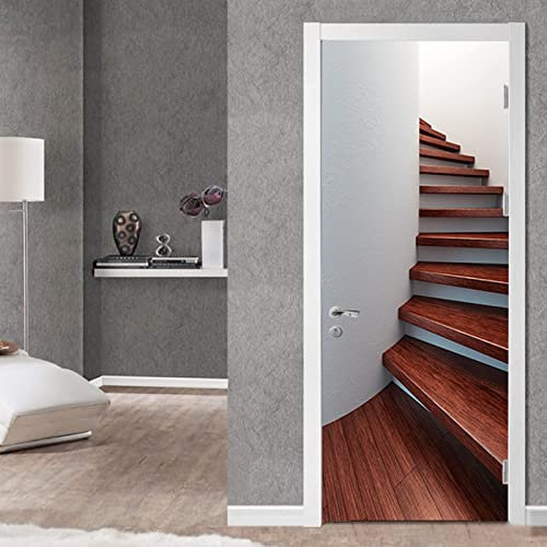FLFK 3D Scala a chiocciola in legno Autoadesiva Adesivo per porta 77x200cm(Set di 2 fogli)-Murale Stacca e attacca Foto Adesivo da parete decalcomania Salotto Camera da letto arredamento