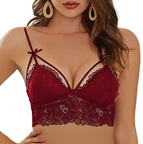 SHEKINI Femme Soutien-Gorge Triangle sans Armature en Dentelle Coussinet Amovible Petite Bretelles Réglable