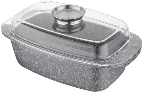 FLORINA Cazuela de Aluminio (4,5 l) I Cazuela Rectangular con Tapa de Vidrio y Asas LAVA I Apta para Horno I No Contiene PFOA, Libre de Cadmio, Libre de Plomo I Ideal para Todos los Tipos de Cocinas