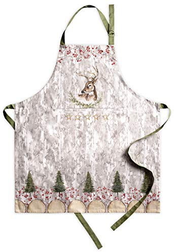 Maison d' Hermine Mountain Life 100% Baumwolle 1-teilige Küchenschürze mit verstellbarem Hals und versteckter Mitteltasche, Langen Krawatten für Frauen/Männer | Kochen (70cm x 85cm)