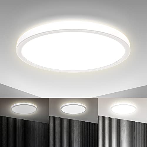 B.K.Licht - LED Deckenlampe mit indirektem Licht, ultraflach, in Stufen dimmbar, LED Panel, Deckenleuchte, Lampe, Wohnzimmerlampe, Schlafzimmerlampe, Küchenlampe, 29,3x2,8 cm, Weiß