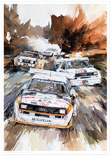MINSEOK Auto-Plakat Aquarell Raumdekoration Premium A2 Kunstdruck Autodruck Bilder perfekte Dynamische Rallye-Sportwagen
