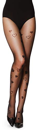 Merry Style Damen Strumpfhose mit Muster Herzen 20 DEN GI1101 (Schwarz-1101, M)