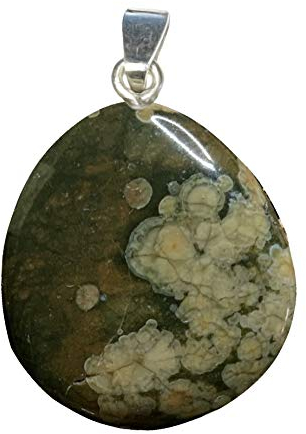 KRIO® - 1x Rhyolith Scheibenstein Therapiestein Handschmeichler mit Sterlingsilber-V-Schlaufe