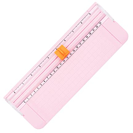 Taglierina per carta formato A4, mini taglierina portatile per scrapbooking, strumento con sicurezza di sicurezza e righello laterale per carta, foto ed etichette (rosa)