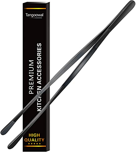 Pince à épiler professionnelle de 30,5 cm en acier inoxydable avec revêtement noir pour barbecue, placage, multi-usage