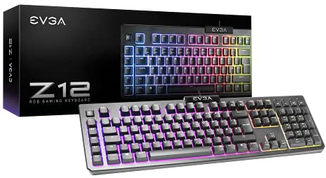 EVGA Z12 RGB Gaming Keyboard, RGB Backlit LED, 5 Programmable Macro Keys, Dedicated Media Keys, Water Resistant, 834-W0-12DE-K2, Light Grey
