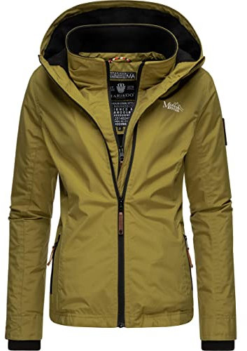 MARIKOO leicht gefütterte Damen Übergangsjacke Kurze Sommerjacke mit kuscheligem Fleece-Innenfutter und großer Kapuze Erdbeere Moss Green Gr. M