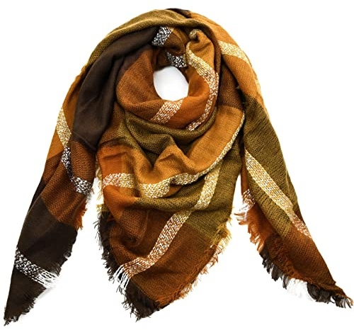 Autiga® Damen Schaltuch Winter Strickschal kariert Karo XXL Wollschal Oversized Quadratisch Winterschal braun unisize