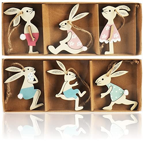 com-four® 6X Dekoaufhänger Hase - Osterschmuck aus Holz zum Aufhängen - Holzaufhänger Hasen zum Dekorieren - Ostern (6 Stück - Osterhasen)