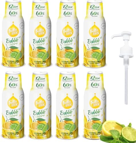 8 paquetes - FruttaMax - Concentrado de jarabe de frutas | Menos azúcar | con un 60% de contenido de fruta | adecuado para máquina de refrescos (8 x 500 ml) (8 x Limón-Lima)