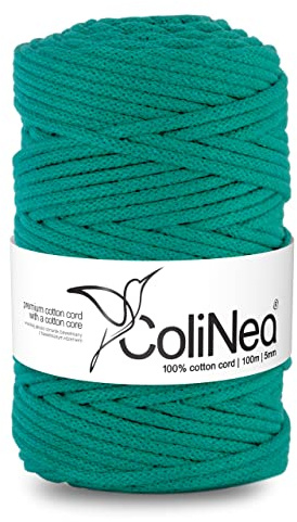 ColiNea Baumwollkordel mit Baumwollkern 5 mm 100m Baumwollgarn DIY Makramee Stricken Cotton Cord türkis ideal für Makramee Handwerk Baumwollseil für Basteln