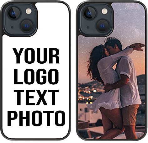 EKAM Personalised Phone Case For Apple iPhone 14, Personalised Image/Picture/Photo Custom Design PC + Soft TPU Rubber Phone Case for iPhone 14-6.1 Inch Black