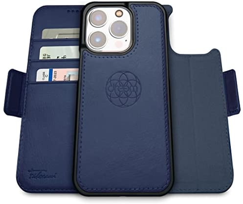 Dreem Fibonacci kompatibel mit iPhone 14 Pro Max Brieftaschen-Etui / 2-in-1 stoßfestes Etui und abnehmbares Folio aus veganem Leder, MagSafe-kompatibel, RFID-Schutz [Königsblau]