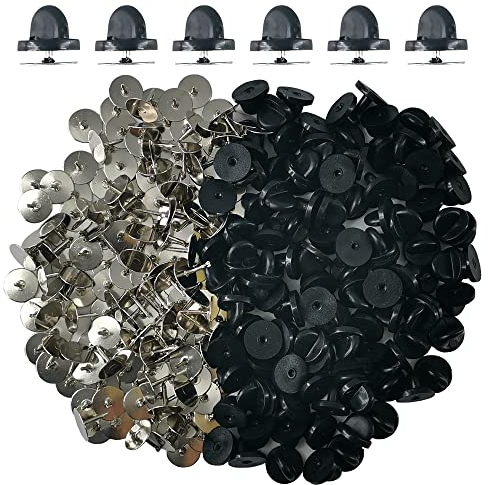 Ruidee 200Pcs/100 Paare Tie Tack Pin Backs mit Blank Pins, Bindungs Heftklammer Kupplungs Schmetterlings Gummibolzen Rückseiten Halter Wiedereinbau (Schwarz)