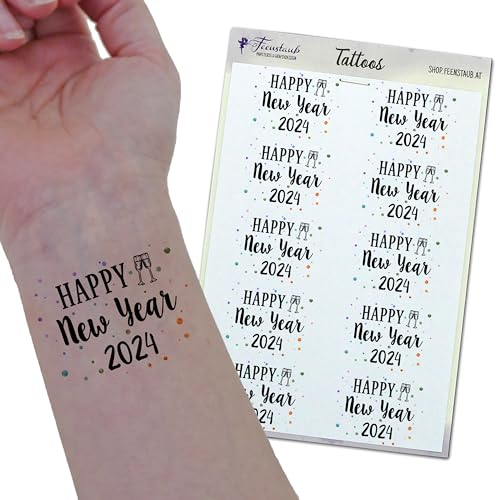 FEENSTAUB Silvester Klebe Tattoo, Mitbringsel Silvester, Idee für Countdown Wundertüte für Kinder, temporäre Tattoos, Inhalt für Silvester Countdown Tüten, Idee für Inhalt Geschenktüte Silvester