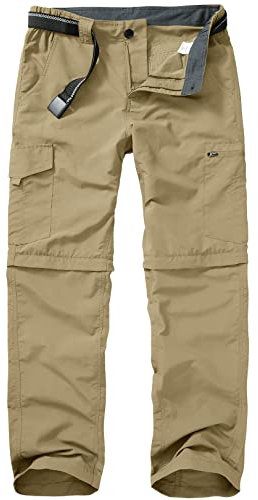 mosingle Walking Hiking Trousers Mens, Safari Zip Off Lightweight Quick Dry Convertible Travel Fishing Cargo Breathable Outdoor Pants Khaki
