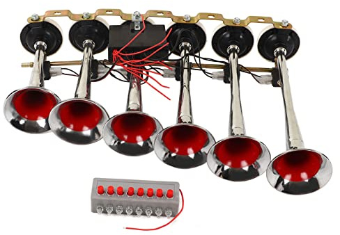 Klaxon d'air à 6 trompettes, DC 12V 24V 160dB Trompette électrique à forte pression d'air pour camions, bus, bateaux trompette tracteur klaxon musicaux klaxon sirene 12v