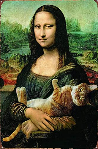 Lustige Mona Lisa Posterdrucke Mona Lisa mit Katze Klassisches Leinwandbild Moderne Wandkunst Abstrakte Malerei Öl Druck Kunstwerk für Wohnzimmer Heimdekoration Ungerahmt,40×60cm