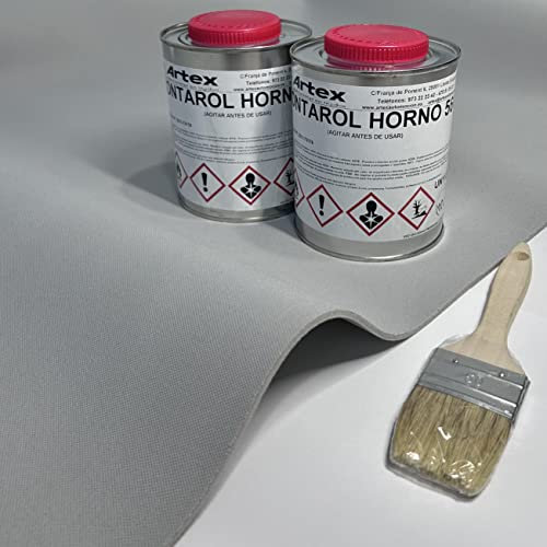 Kit pour tapisser toit et portes de voiture - 3 mètres x 1,45 m de tissu moussé Gris + 2 L de colle sellerie + pinceau.