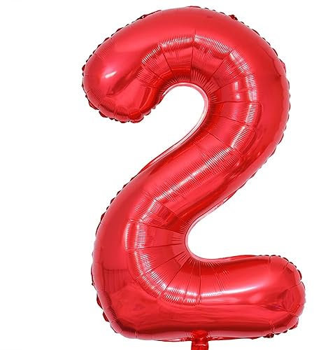 Vthoviwa 40 Zoll/18 Farbens Luftballon Zahlen 2 Rot, Luftballon 2. Geburtstag Foil Ballon, 0123456789,10-19,20-25,30,40,50,60,70,80,90, Folienballon 2 Party Dekoration Helium Unterstützen