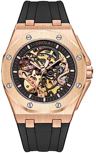 rorios Herrenuhren Unisex Portliche Uhr Mechanische Automatik Uhr Mode Leuchtend Armbanduhr wasserdichte Skelett Uhr mit Silikonarmband für Männer
