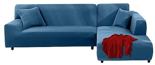FIGOOO Sofabezug Ecksofa L Form Links Rechts Stretch Sofa Überwürfe 2er mit 2 Stück Kissenbezug Abnehmbarer Universal Elastische Couchbezug Sofahusse L Shaped (3 Sitzer+4 Sitzer,Aquamarin)