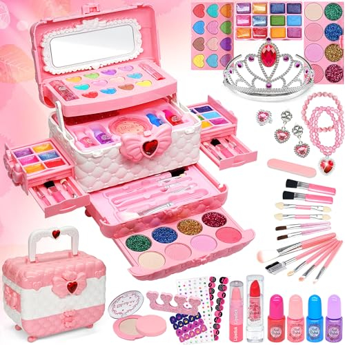Maquillaje Niñas Juguetes para - 63PCS Set de Maquillaje Niñas, Kit de Maquillaje Niñas, Juguete de Maquillaje Lavable,Regalo de cumpleaños y Navidad para niñas de 4 5 6 8 10-12