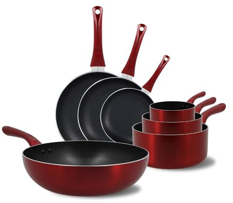 MENASTYL - Set 7 pièces cerise casserole poêle wok en aluminium induction - 6014162