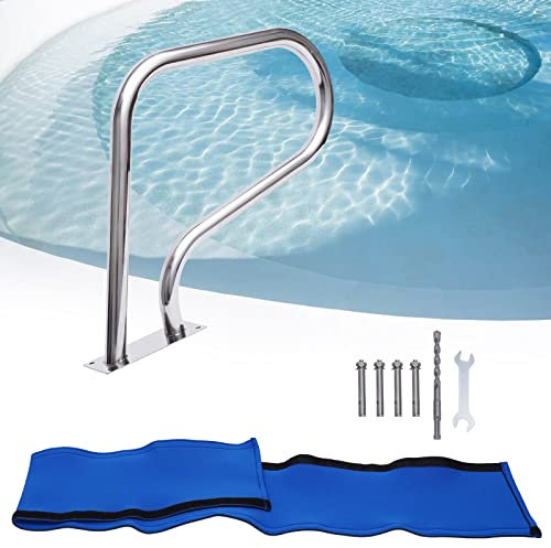 Pool Handlauf Pool Geländer Schwimmbad Geländer für Inground Pools 1PC 304 Edelstahl Rustproof Pool Handlauf mit blauen Neopren-Abdeckung, 120kg Tragfähigkeit, 81(L)*58(H) cm