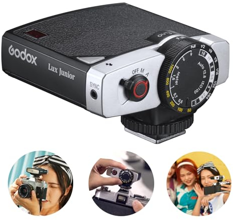 Godox Lux Junior Retro Camera Flash, 6000 K ± 200 K,28mm Focal Length Speedlite,A/M Mode 7 Levels Flash Power on-Camera Speedlite for Canon Nikon Sony Fuji Olympus Hot Shoe Cameras