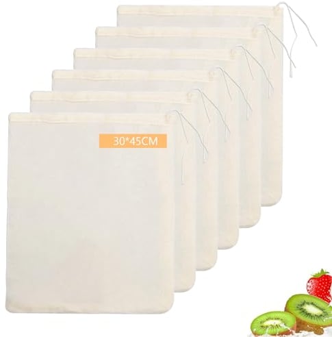Cotton Muslin Drawstring Bag Fine Mesh Food Strainer Filter Bags for Straining Reusable Nut Milk Strainer Brew Bag Filters for Filtering Isolating Storage 6 PCS