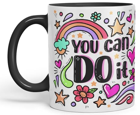 Vixar You Can Do It Motivation Gift Presents Coloured Ceramic Mug Cup Gift 330ml 11oz Work Office Tea Coffee (Black)