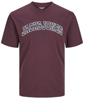 JACK & JONES Herren Jjecaleb Varsity Tee O-Neck Noos T-Shirt, Vineyard Wine,M