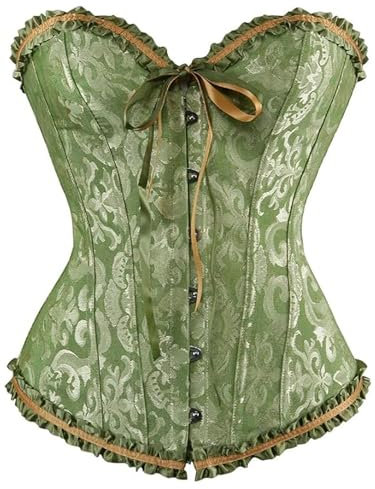 LSFYSZD Women's Lace Up Boned Overbust Corset Bustier Lingerie Bodyshaper Top Plus Size (Green, M)