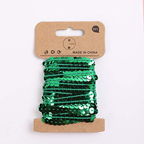 SYSUII 5m× 2 Rollen Pailletten Band 5mm Pailettenbänder Paillettenborte Paillettenrolle für Schmuck Machen,Basteln,Kleid Dekorieren Handwerk DIY Nähen Tanzbekleidungen Armband Dekoration -dunkelgrün