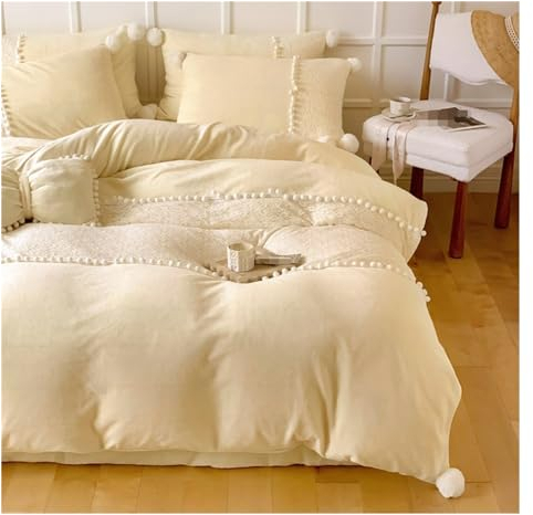 Bettwäsche Dickes 4-teiliges Set Für Den Winter, Weiches Bettwäsche-Set, Doppelseitiges Samt-Bettbezug-Set Bettwäsche-Set (Color : Yellow, Size : Queen)
