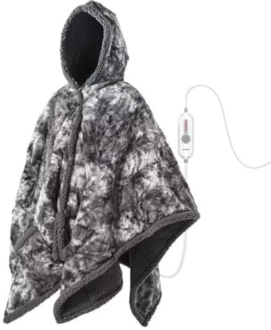 WOOMER Elektrische beheizte tragbare Überwurfdecke, 127 x 152 cm, beheizter Schal, Geschenk, gemütliches Sherpa und Kunstfell, mit Kapuze und Tasche, Einheitsgröße, 4 Heizstufen und 4-Stunden-Timer,