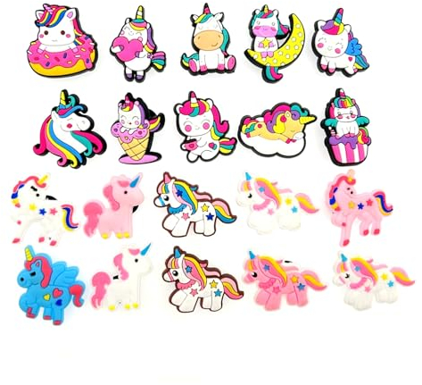 JZK 20x Einhorn Schuhanhänger für CROCS für Mädchen, süßer Einhorn Damenschuhanhänger für CROC Schuhe, süße Widgets für CROCS, Schuhdekoration für Clogs, Unicoen Geschenk für Mädchen