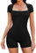 CMTOP Jumpsuit for Women Yoga Jumpsuits Romper Short Sleeves Bodycon Sport Shorts One Piece Short Jumpsuit Square Neck Playsuit Slim Fit Bodysuit Casual Workout Jumpsuit Unitards(Black, S)